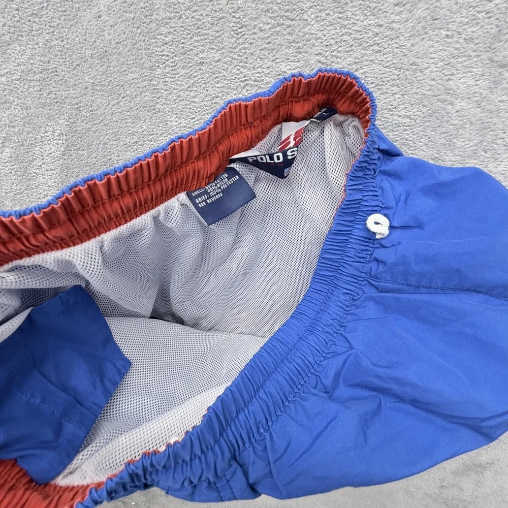 Vintage Polo Sport Swim Shorts Mens L Blue Colorblock Lined Built-In Brief Cargo
